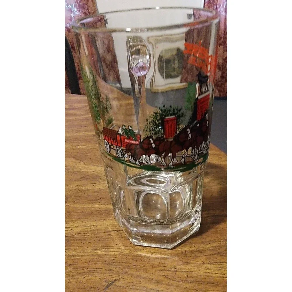 Vintage 1991 Anheuser Busch Budweiser Glass Mug Heavy 32oz+ Clydesdale Xmas